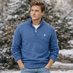 Abercrombie & Fitch Men’s Quarter Zip Sweater | Size Large | Blue Wool Blend